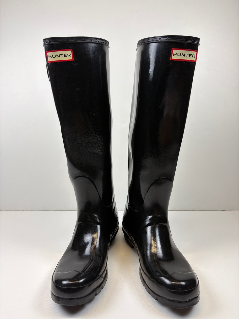 HUNTER ORIGINAL TALL GLOSS BLACK RAUN BOOTS WOMENS SIZE 8